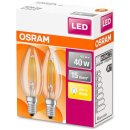 2x Osram LED Filament Kerze Leuchtmittel 4W=40W Lampe E14 Warmweiß Klar