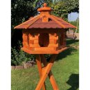 DARLUX Vogel Futter Haus XL Futterstelle Sechseck aus Holz Vogelhaus Braun/ Rot Vogelfutterhaus Wetterfest