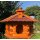 DARLUX Vogel Futter Haus XL Futterstelle Sechseck aus Holz Vogelhaus Braun/ Rot Vogelfutterhaus Wetterfest