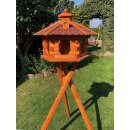 DARLUX Vogel Futter Haus XL Futterstelle Sechseck Holz mit Ständer Braun/ Rot  Garten Vogelfutterhaus Wetterfest