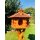 DARLUX Vogel Futter Haus XL Futterstelle Sechseck Holz mit Ständer Braun/ Rot  Garten Vogelfutterhaus Wetterfest
