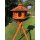 DARLUX Vogel Futter Haus XL Futterstelle Sechseck Holz mit Ständer Braun/ Rot  Garten Vogelfutterhaus Wetterfest