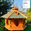 DARLUX Vogelfutterhaus XL Sechseck Vogelhaus aus Holz Braun/ Grün Futterstelle Vogelfutterhaus Wetterfest