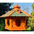DARLUX Vogelfutterhaus XL Sechseck Vogelhaus aus Holz Braun/ Grün Futterstelle Vogelfutterhaus Wetterfest