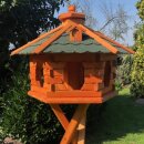 DARLUX Vogelfutterhaus XL Sechseck Vogelhaus aus Holz Braun/ Grün Futterstelle Vogelfutterhaus Wetterfest