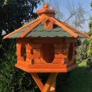 DARLUX Vogelfutterhaus XL Sechseck Vogelhaus aus Holz Braun/ Grün Futterstelle Vogelfutterhaus Wetterfest
