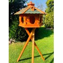 DARLUX Vogel Futter Haus XL Futterstelle Sechseck Holz mit Ständer Braun/ Grün Garten Vogelfutterhaus Wetterfest