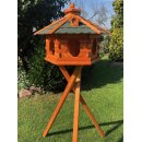 DARLUX Vogel Futter Haus XL Futterstelle Sechseck Holz mit Ständer Braun/ Grün Garten Vogelfutterhaus Wetterfest