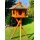 DARLUX Vogel Futter Haus XL Futterstelle Sechseck Holz mit Ständer Braun/ Grün Garten Vogelfutterhaus Wetterfest