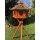 DARLUX Vogel Futter Haus XL Futterstelle Sechseck Holz mit Ständer Braun/ Grün Garten Vogelfutterhaus Wetterfest