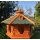DARLUX Vogel Futter Haus XL Futterstelle Sechseck Holz mit Ständer Braun/ Grün Garten Vogelfutterhaus Wetterfest