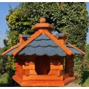 DARLUX Vogel Futter Haus L Sechseck Holz Vogelhaus Futterstelle Braun/ Blau Garten Vogelfutterhaus Wetterfest