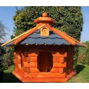 DARLUX Vogel Futter Haus L Sechseck Holz Vogelhaus Futterstelle Braun/ Blau Garten Vogelfutterhaus Wetterfest
