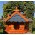 DARLUX Vogel Futter Haus L Sechseck Holz Vogelhaus Futterstelle Braun/ Blau Garten Vogelfutterhaus Wetterfest