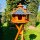 DARLUX Vogel Futter Haus L Sechseck Holz Vogelhaus mit Ständer Braun / Blau Garten Vogelfutterhaus Wetterfest