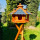 DARLUX Vogel Futter Haus L Sechseck Holz Vogelhaus mit Ständer Braun/ Blau