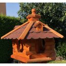 DARLUX Vogel Futter Haus L Sechseck Holz Vogelhaus Futterstelle Braun/ Rot Garten Vogelfutterhaus Wetterfest