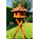DARLUX Vogel Futter Haus L Sechseck Holz Vogelhaus mit Ständer Braun/ Rot Garten Vogelfutterhaus Wetterfest