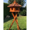 DARLUX Vogel Futter Haus L Sechseck Holz Vogelhaus mit Ständer Braun/ Rot Garten Vogelfutterhaus Wetterfest