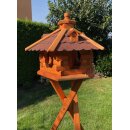 DARLUX Vogel Futter Haus L Sechseck Holz Vogelhaus mit Ständer Braun/ Rot Garten Vogelfutterhaus Wetterfest