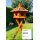 DARLUX Vogel Futter Haus L Sechseck Holz Vogelhaus mit Ständer Braun/ Rot Garten Vogelfutterhaus Wetterfest