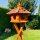 DARLUX Vogel Futter Haus L Sechseck Holz Vogelhaus mit Ständer Braun/ Rot Garten Vogelfutterhaus Wetterfest