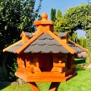 DARLUX Vogel Futter Haus L Sechseck Holz Vogelhaus Futterstelle Braun/ Schwarz Garten Vogelfutterhaus Wetterfest