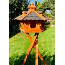 DARLUX Vogel Futter Haus L Sechseck Holz Vogelhaus mit Stände Braun/ Schwarz Garten Vogelfutterhaus Wetterfest