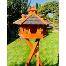 DARLUX Vogel Futter Haus L Sechseck Holz Vogelhaus mit Stände Braun/ Schwarz Garten Vogelfutterhaus Wetterfest