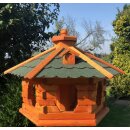 DARLUX Vogel Futter Haus L Sechseck Holz Vogelhaus Futterstelle Braun/ Grün Garten Vogelfutterhaus Wetterfest