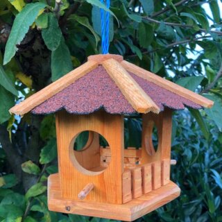 DARLUX Sechseck Vogel Futter Haus  Futterstelle Vogelhaus Hängend Braun/Rot