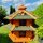 DARLUX Vogelvilla XL Futterstelle Sechseck Doppelstock Holz Vogelhaus Braun/ Grün Garten Vogelfutterhaus Wetterfest