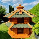 DARLUX Vogelvilla XL Futterstelle Sechseck Doppelstock Vogelhaus+Ständer Braun/ Grün Garten Vogelfutterhaus Wetterfest