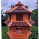 DARLUX Vogelvilla L Sechseck Doppelstock Holz Vogelhaus Futterstelle Braun/ Rot Garten Vogelfutterhaus Wetterfest