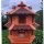 DARLUX Vogelvilla L Sechseck Doppelstock Holz Vogelhaus Futterstelle Braun/ Rot Garten Vogelfutterhaus Wetterfest