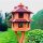 DARLUX Vogelvilla L Sechseck Doppelstock Holz Vogelhaus + Ständer Braun/ Rot Garten Vogelfutterhaus Wetterfest