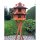 DARLUX Vogelvilla L Sechseck Doppelstock Holz Vogelhaus + Ständer Braun/ Rot Garten Vogelfutterhaus Wetterfest