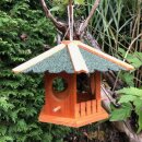 DARLUX Vogel Futter Haus Futterstelle Sechseck Holz-Vogelhaus Hängend Braun/Grün