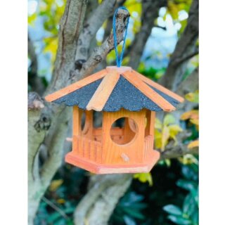 DARLUX Sechseck Vogel Futter Haus  Futterstelle Vogelhaus Hängend Braun/Dunkel