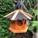 DARLUX Vogel Futter Haus Futterstelle Sechseck Holz-Vogelhaus Hängend Br./Dunkel