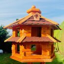 DARLUX Vogelvilla XL Futterstelle Sechseck Doppelstock Holz Vogelhaus Braun/ Rot Garten Vogelfutterhaus Wetterfest