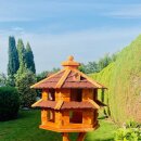 DARLUX Vogelvilla XL Futterstelle Sechseck Doppelstock Holz Vogelhaus Braun/ Rot Garten Vogelfutterhaus Wetterfest