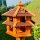 DARLUX Vogelvilla XL Futterstelle Sechseck Doppelstock Holz Vogelhaus Braun/ Rot Garten Vogelfutterhaus Wetterfest