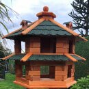 DARLUX Vogelvilla L Sechseck Doppelstock Holz Vogelhaus Futterstelle Braun/ Grün Garten Vogelfutterhaus Wetterfest