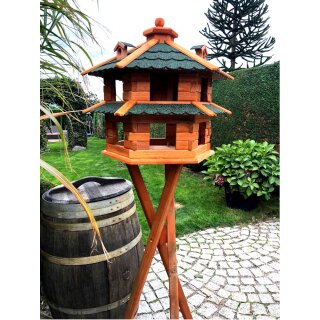 DARLUX Vogelvilla L Sechseck Doppelstock Holz Vogelhaus + Ständer Braun/ Grün Garten  Vogelfutterhaus  Wetterfest