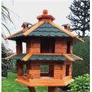 DARLUX Vogelvilla L Sechseck Doppelstock Holz Vogelhaus + Ständer Braun/ Grün Garten  Vogelfutterhaus  Wetterfest