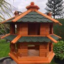 DARLUX Vogelvilla L Sechseck Doppelstock Holz Vogelhaus + Ständer Braun/ Grün Garten  Vogelfutterhaus  Wetterfest