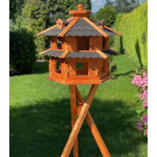 DARLUX Vogelvilla L Sechseck Doppelstock Vogelhaus + Ständer Braun/ Schwarz Garten Vogelfutterhaus Wetterfest