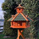 Vogel Futter Haus XXL Futterstelle Sechseck aus Holz mit Ständer Braun/Grün