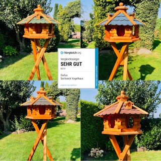 DARLUX Vogel Futter Haus L Futterstelle Holz Vogelhaus Rot/ Blau/ Grün/ Schwarz Garten Vogelfutterhaus Wetterfest